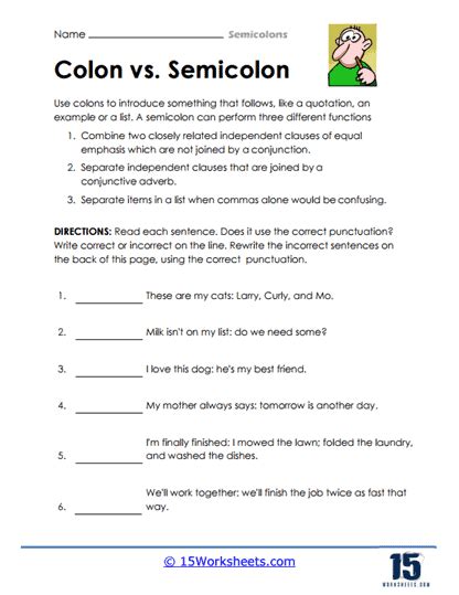 Colon or Semicolon Worksheets - Worksheets Library