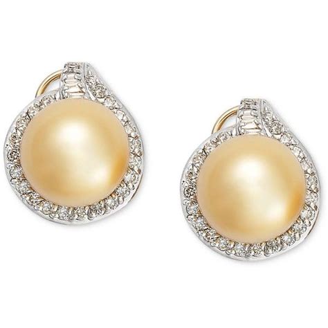 Pearl Earrings 14k Gold Golden South Sea Pearl 11mm And Diamond