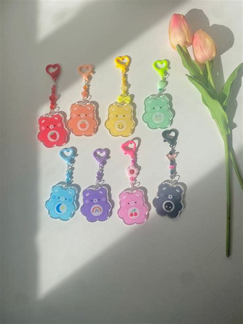 Beaded Rainbow Bear Acrylic Keychain Cute Beaded Etsy