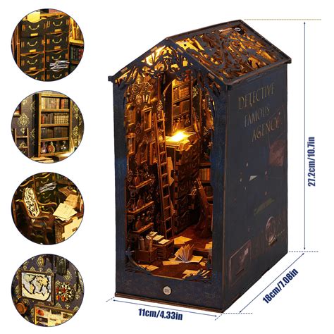 DIY Book Nook Kit 3D Wooden Puzzle Bookshelf Insert Decor With LED