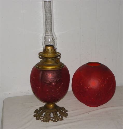 Bargain John S Antiques Antique Red Satin Glass Gone With The Wind Kerosene Lamp Bargain