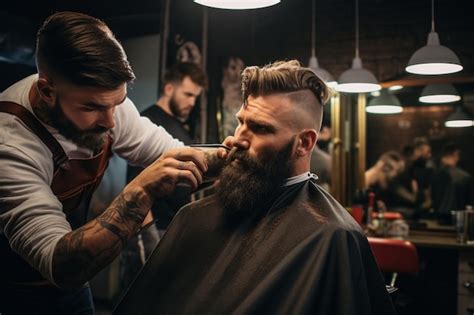 Premium AI Image | client doing hair cut at a barber shop salon