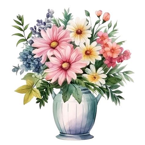 Premium Photo There Is A Watercolor Painting Of A Vase With Flowers