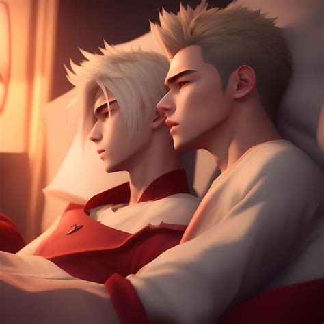 Premium Photo Loving Gay Couple On The Bed In 3D Anime Style Illustration