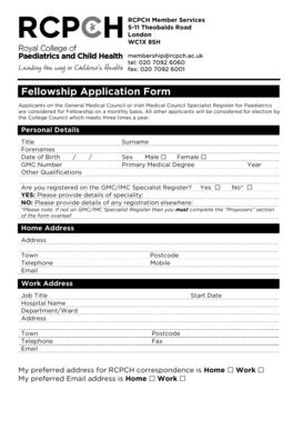 Fillable Online Rcpch Ac Fellowship Application Form Rcpch Rcpch Ac