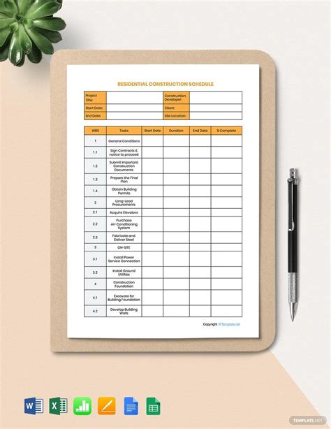 Sample Residential Construction Schedule Template in Pages, Numbers ...