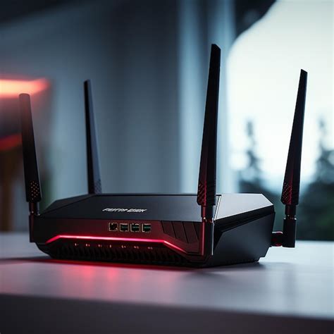 Premium Photo | A black wireless router with a red light on it.