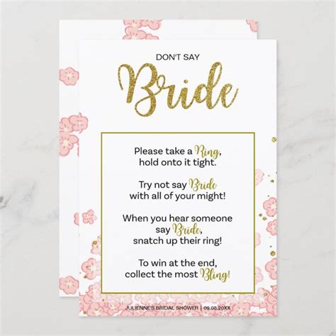 Don T Say Bride Bridal Shower Ring Game Pink Gol Invitation Zazzle