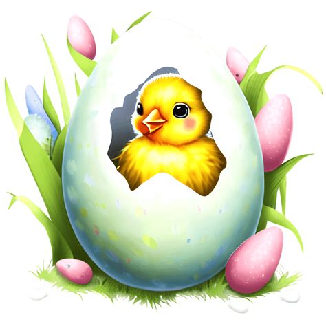 Adorable Easter Chick Graphic Yellow Chick Emerging From Egg Creative