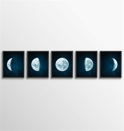 Moon Phases Wall Art, Moon Phases Set, Watercolor Moon Wall Art, Lunar ...