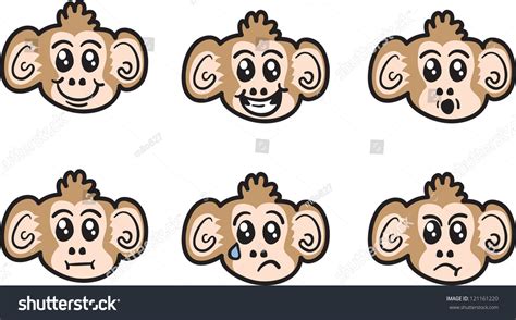 Cartoon Monkey Face Expressions Isolated Stock Vector Illustration ...