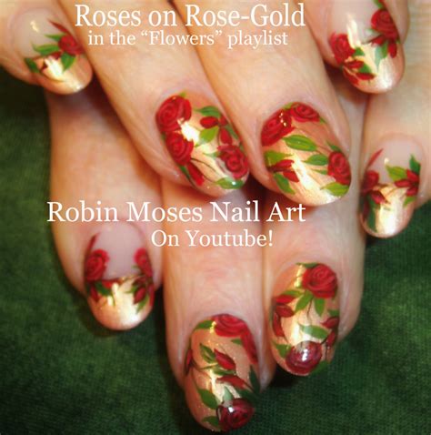 Robin Moses Nail Art Red Roses On Black Tips Roses Do It Yourself