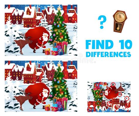 Christmas Find Ten Differences Game Template Stock Vector