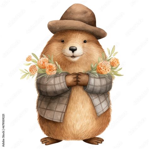 Watercolor Groundhog Illustration Vibrant Wildlife Art Nature Inspired