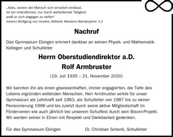 Traueranzeigen Von Rolf Armbruster Schwarzw Lder Bote Trauer