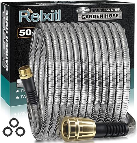 Relxitl Metal Garden Hose 50ft Heavy Duty Stainless Steel Water Hose 3