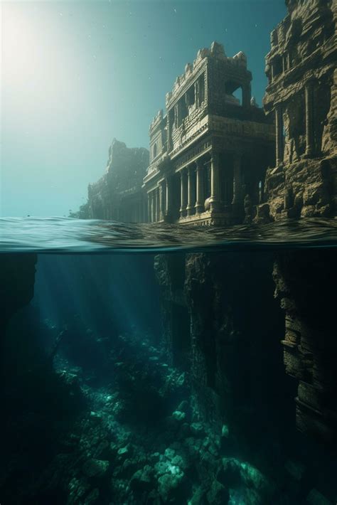 The Mystical Sunken City A Half Submerged View Of Atlantis In Crystal