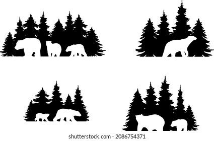 Black Silhouette Bear Forest Among Trees Stock Vector (Royalty Free ...