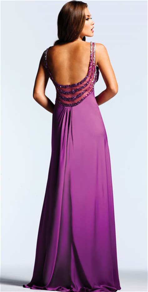 Purple Column V Neck And Beading Strap Low Back Floor Length Evening