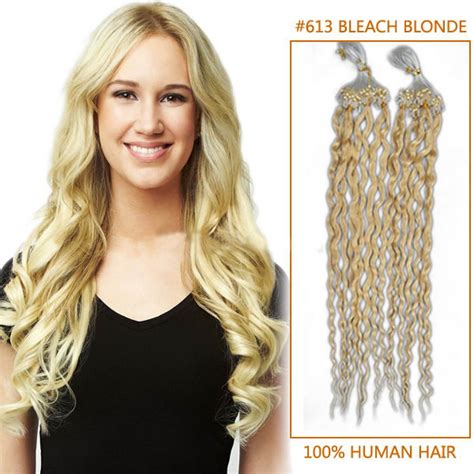 20 Inch 613 Bleach Blonde Curly Micro Loop Human Hair Extensions 100S