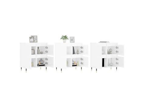 Lot De Buffets De Salon Meuble De Rangement Blanc Brillant Bois D