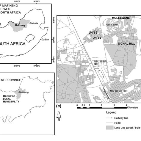 Location of Mafikeng in South Africa (a), in Mafikeng Local ...