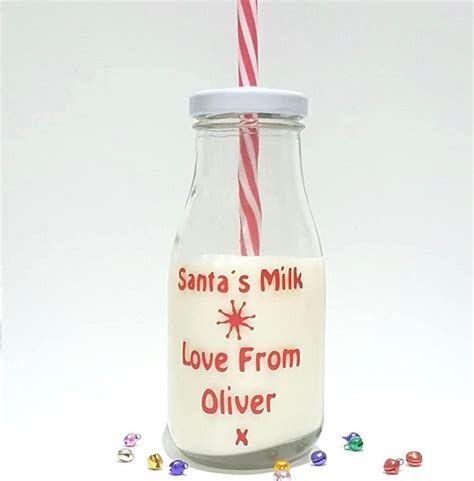 Personalised Santas Milk Glass Bottle Glass Bottles Glass Milk