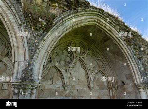 Ruins of Kirkham Abbey (Kirkham Priory) beside the river Derwent in ...