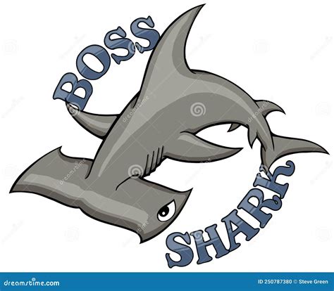 Cartoon Gray Hammerhead Boss Shark Stock Vector Illustration Of