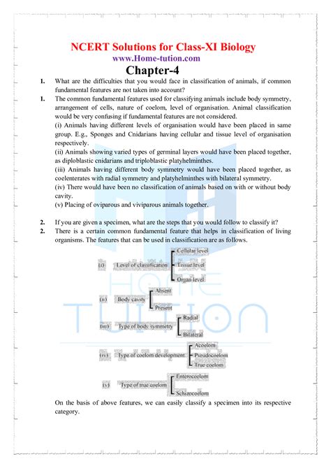 Ncert Solutions For Class 11 Biology Chapter 4 Animal Kingdom