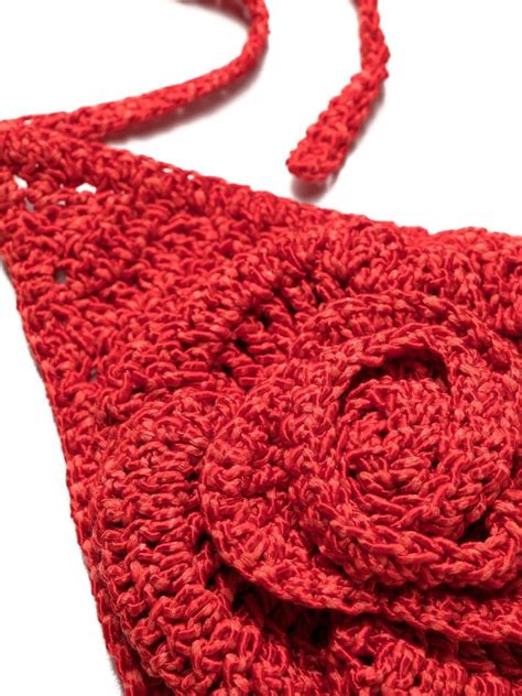 Magda Butrym D Flower Crochet Bikini Top In Red Modesens