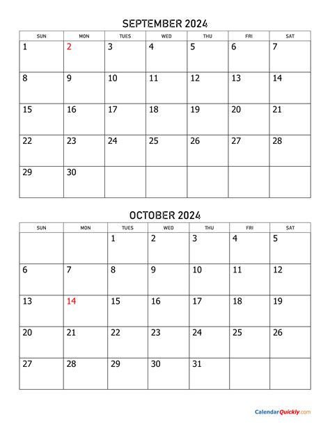 Printable September And October 2024 Calendar Image Tedi Abagael