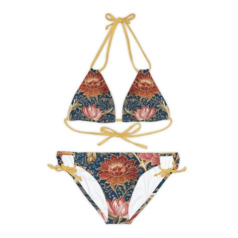 Blue And Red Floral Pattern Bikini Set Colorful Pattern Strappy Bikini Set Floral Pattern Bikini