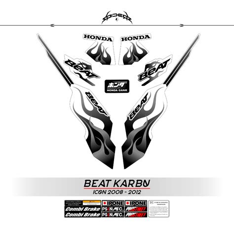 Putih Striping Beat Carburetor Motif White Base Fire Tribal Fire