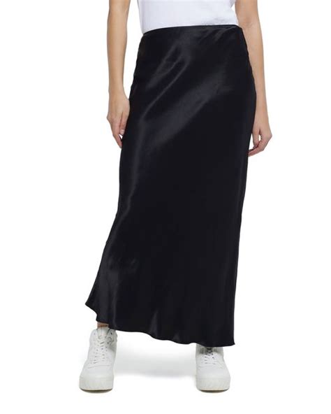 River Island Bias Satin Maxi Skirt In Black Lyst