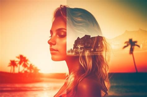 Premium Ai Image Summer Themed Double Exposure Bikini Portrait