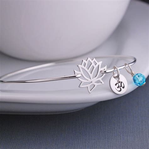 Lotus Flower Jewelry Simple Sterling Silver Bangle Bracelet Etsy