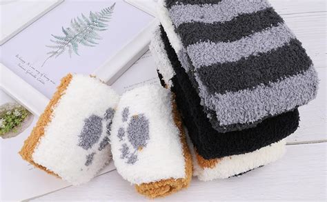 Qkurt Paires De Chaussettes Moelleuses De Patte De Chat Chaussette