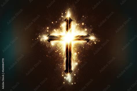 Religious Cross In Abstract Wallpaper With Shining Gold Sparkles And