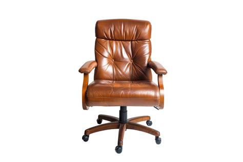 Brown Leather Office Chair With Wooden Arms 49575828 Png