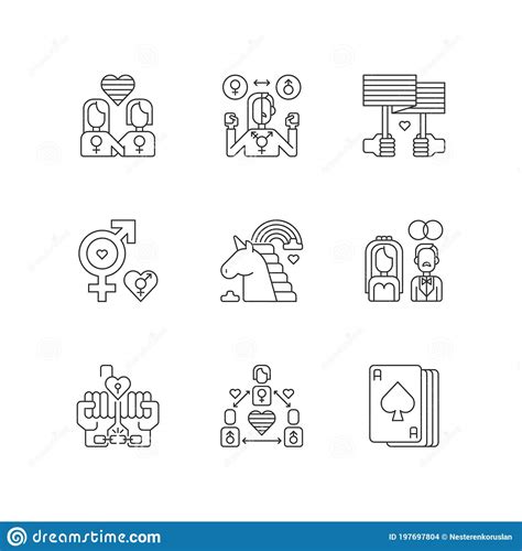 Gay Symbolics Pixel Perfect Linear Icons Set Stock Vector Illustration Of Lgbtq Line 197697804