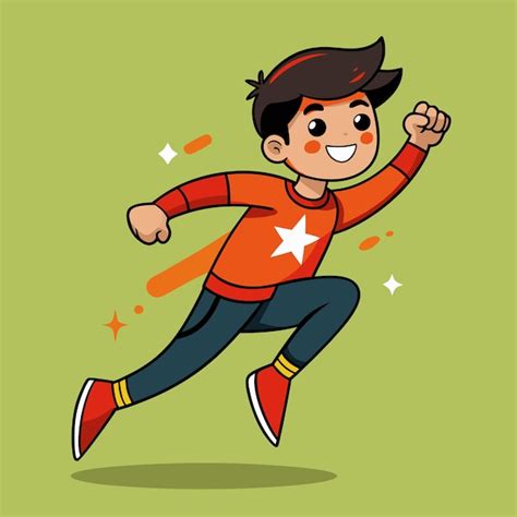 A Cartoon Of A Boy Running With A Star On His Shirt Premium Ai