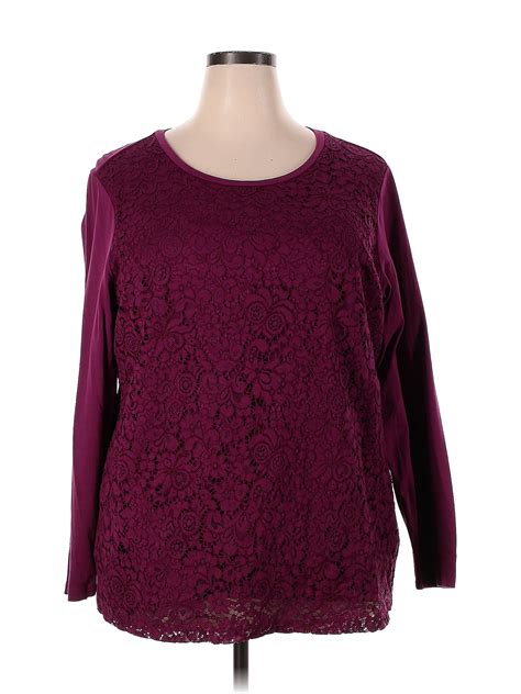 Laura Scott Purple Burgundy Long Sleeve Top Size 2X Plus 26 Off