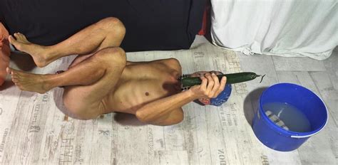 Naked Pathetic Slave In Penis Cage Boring Play With A Cucumber In Gay Ass CMNM Photo 18