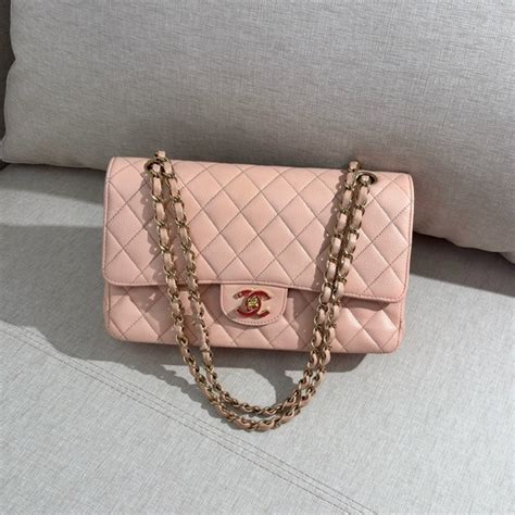chanel bags chanel baby pink caviar classic double flap medium ghw