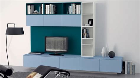 Parete Attrezzata Living Tetrix In Laccato Azzurro Laguna Di Scavolini