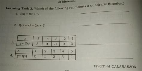 Which Of The Following Represent A Quadratic Function Brainly Ph