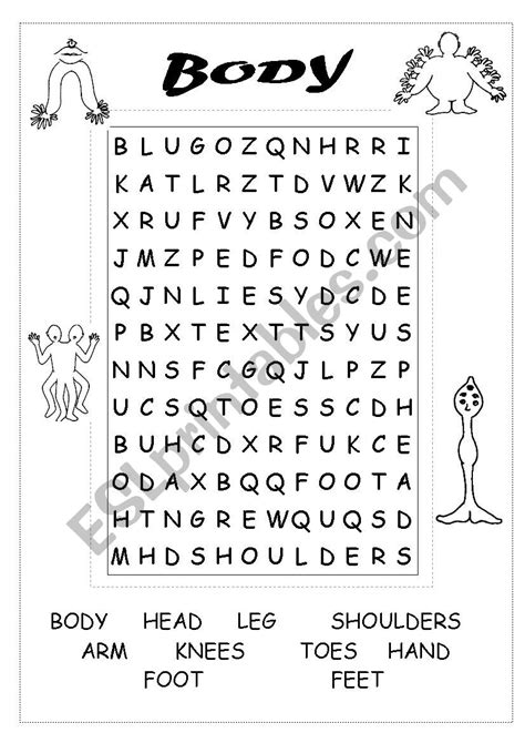 Body Wordsearch ESL Worksheet By Chiversac