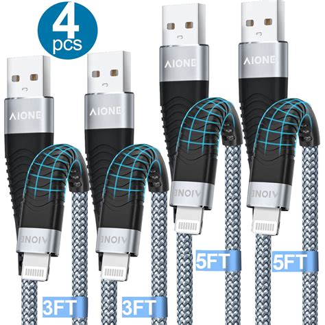 iPhone Charger Cable 4Pack, Apple MFi Certified Aione USB Fast Lightning Cable, Data& Sync ...