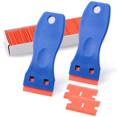 Plastic Blade Scraper Tool (2 Spatulas) 100 Double-Edged Blades & No ...